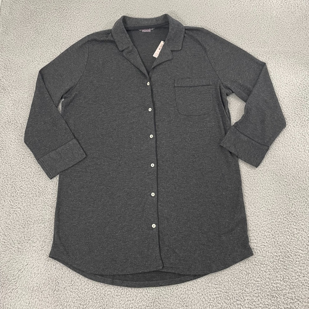 Victoria Secret Sleep Shirt Women XL Gray Modal Soft Button Front Night Gown
